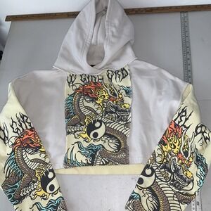 NG Order New Girl Order Cropped Hoodie Yin Yang Dragon Panel Pullover Sweatshirt